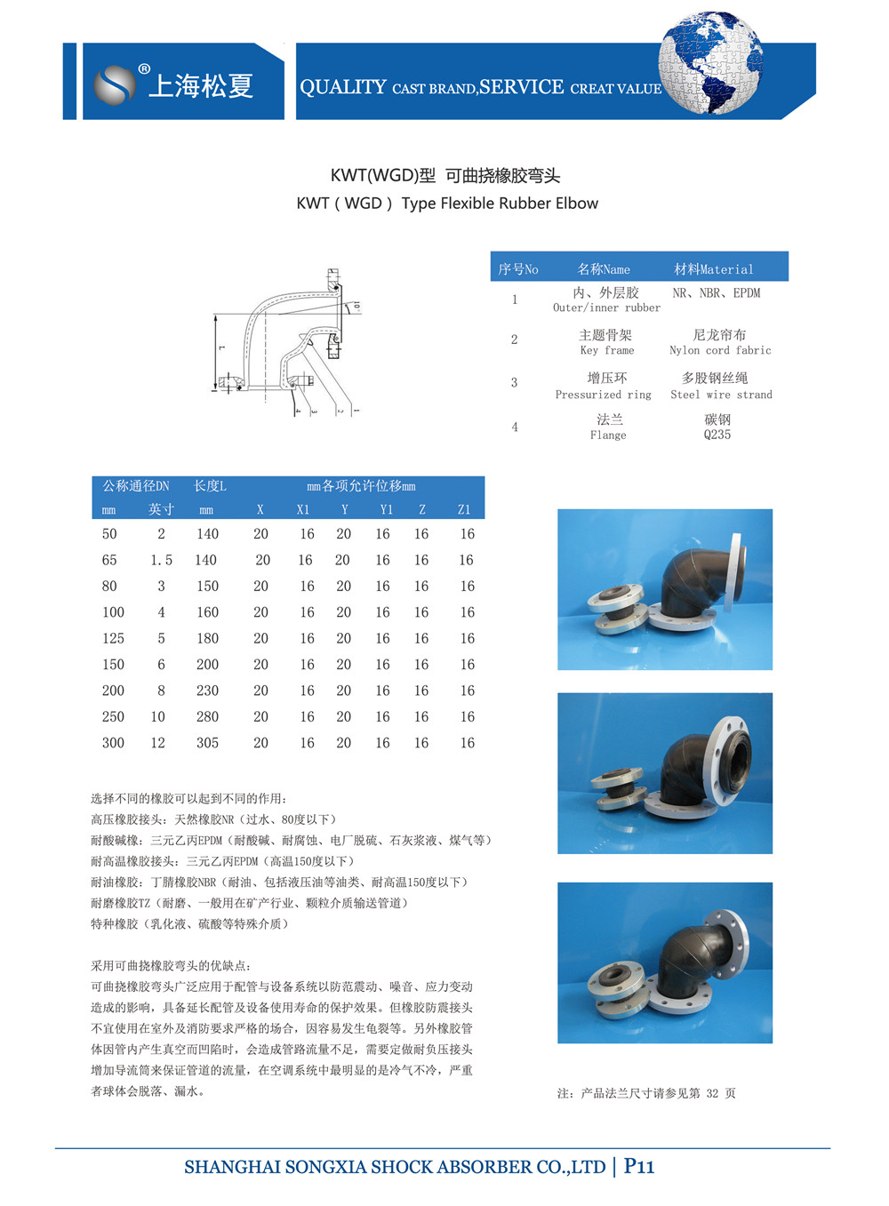 KWT-100-1.6Mpa-吸收循環(huán)泵90度橡膠彎頭 KWT-100-1.6Mpa-吸收循環(huán)泵90度橡膠彎頭